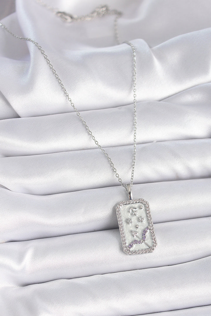 EBJ 316L Stainless Steel Silver Color Chain Bow Zodiac Sign Necklace with Zircon Stone for Women - Hoboken