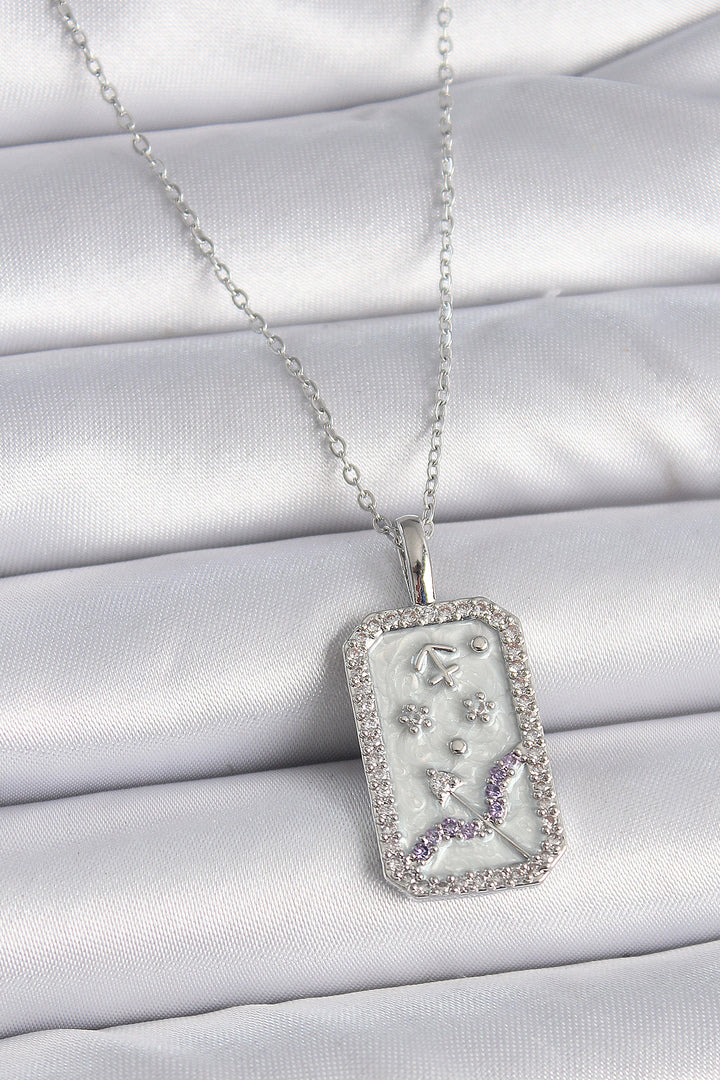 EBJ 316L Stainless Steel Silver Color Chain Bow Zodiac Sign Necklace with Zircon Stone for Women - Hoboken