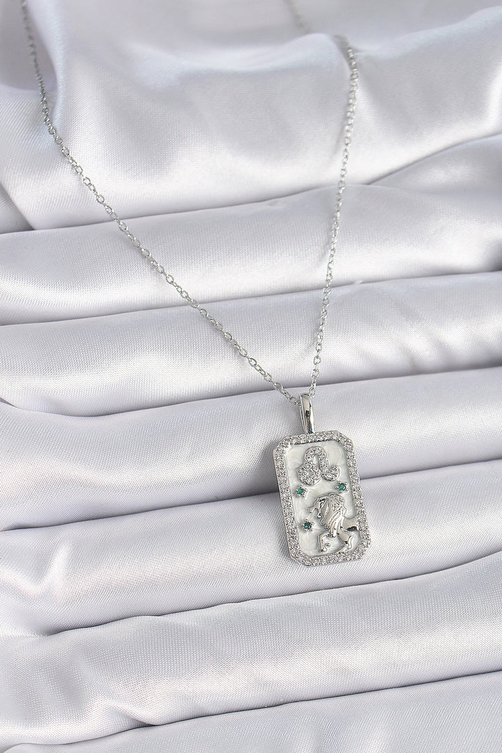 EBJ 316L Stainless Steel Silver Color Chain Leo Sign Necklace with Zircon Stone for Women - Portsmouth