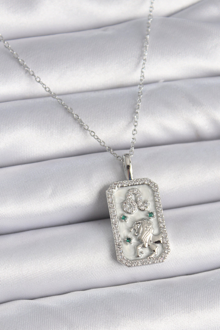 EBJ 316L Stainless Steel Silver Color Chain Leo Sign Necklace with Zircon Stone for Women - Portsmouth