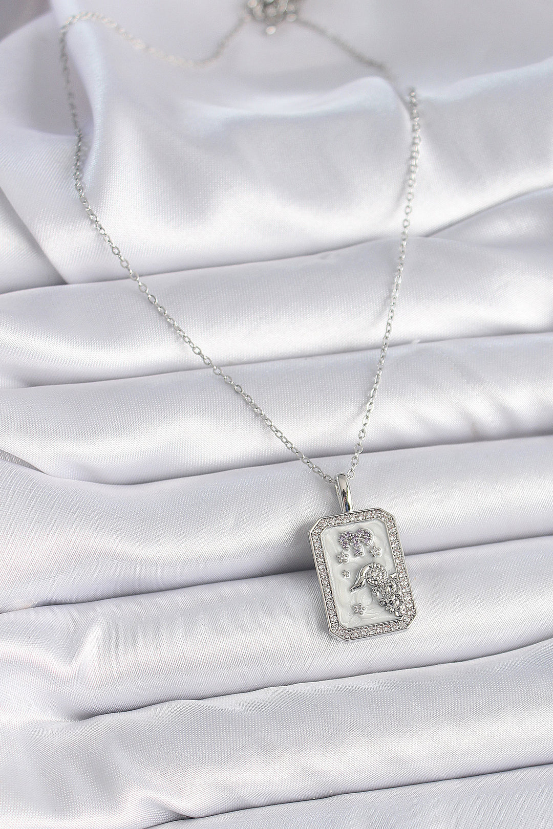 EBJ 316L Stainless Steel Silver Color Chain Capricorn Sign Necklace with Zircon Stone for Women - Terni