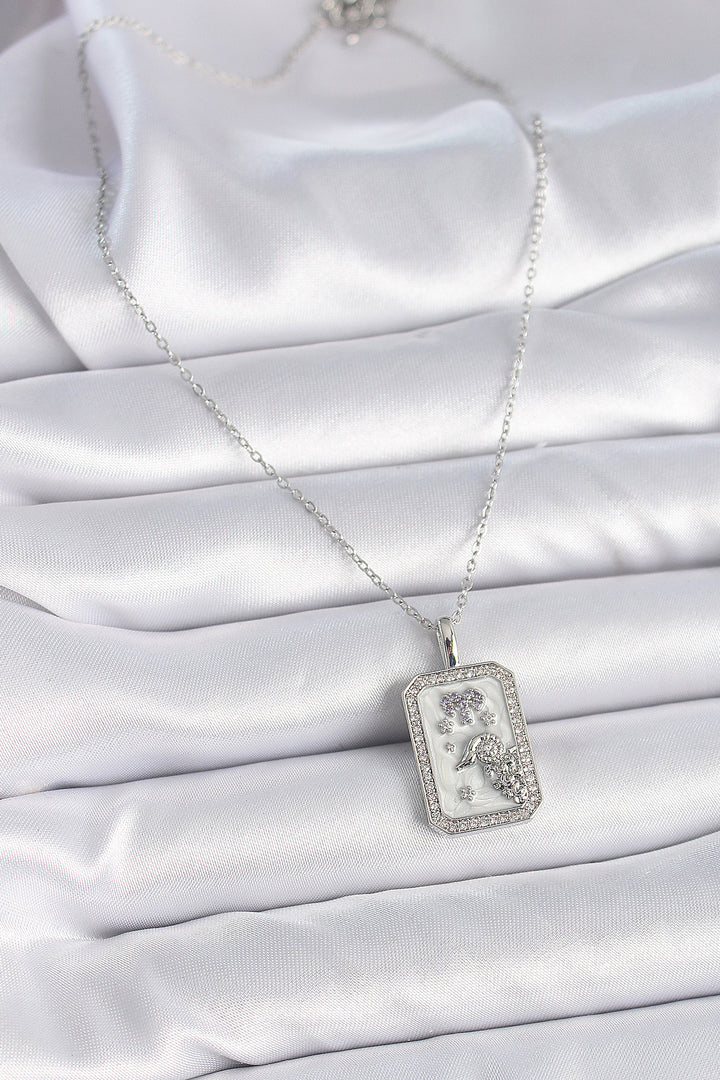 EBJ 316L Stainless Steel Silver Color Chain Capricorn Sign Necklace with Zircon Stone for Women - Terni