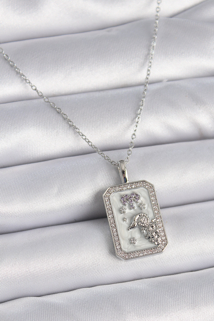 EBJ 316L Stainless Steel Silver Color Chain Capricorn Sign Necklace with Zircon Stone for Women - Terni