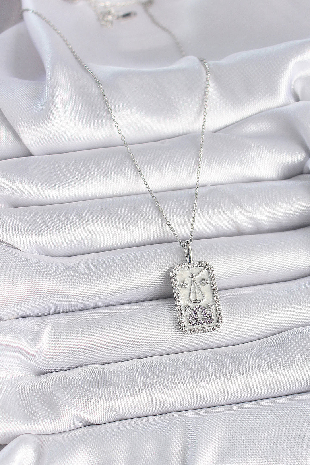 EBJ 316L Stainless Steel Silver Color Libra Zodiac Sign Necklace with Zircon Stone for Women - Germering