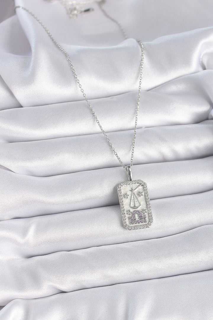 EBJ 316L Stainless Steel Silver Color Libra Zodiac Sign Necklace with Zircon Stone for Women - Germering