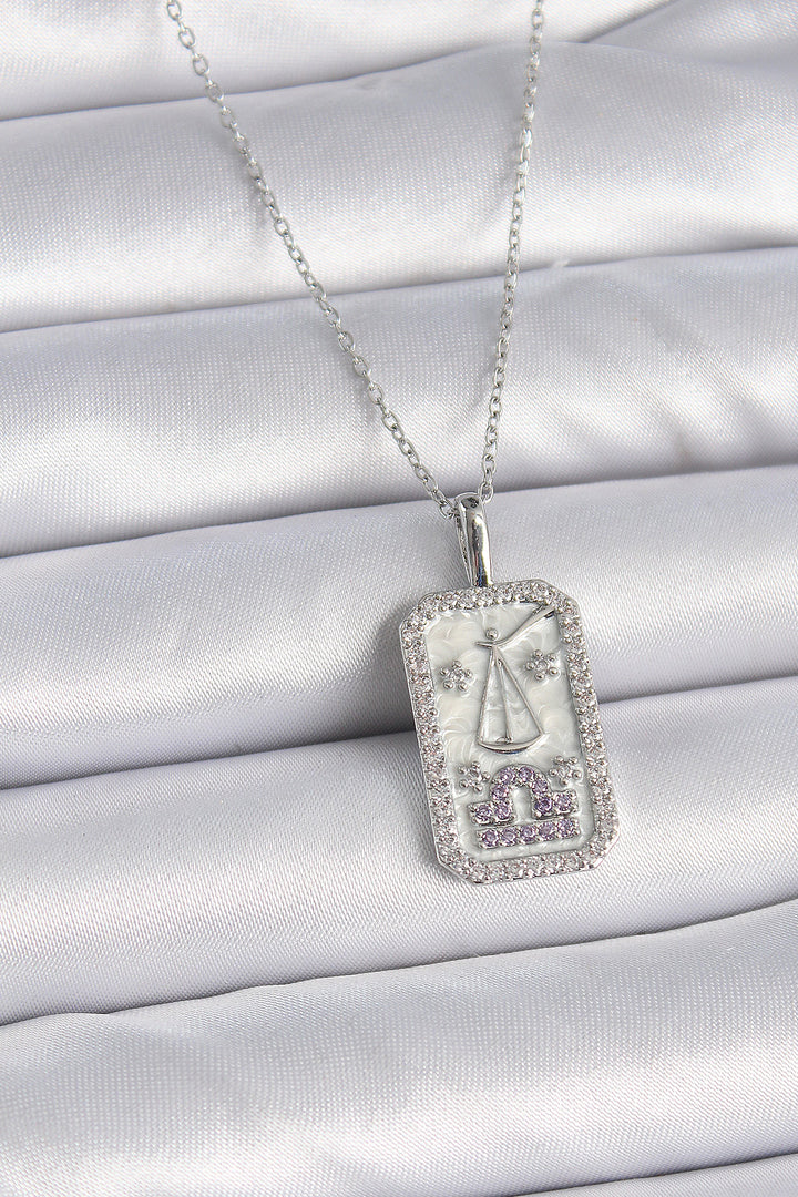 EBJ 316L Stainless Steel Silver Color Libra Zodiac Sign Necklace with Zircon Stone for Women - Germering
