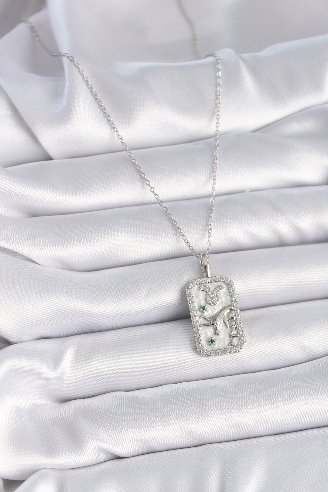 EBJ 316L Stainless Steel Silver Color Chain Taurus Zodiac Necklace with Zircon Stone for Women - Maspalomas