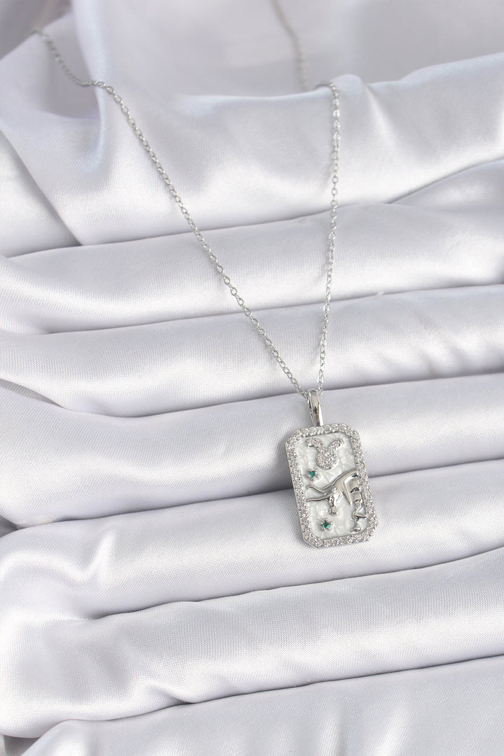 EBJ 316L Stainless Steel Silver Color Chain Taurus Zodiac Necklace with Zircon Stone for Women - Maspalomas