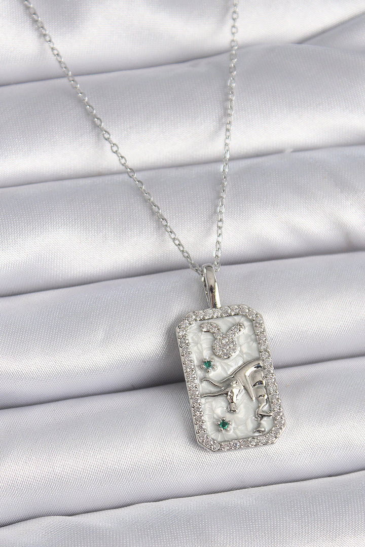 EBJ 316L Stainless Steel Silver Color Chain Taurus Zodiac Necklace with Zircon Stone for Women - Maspalomas