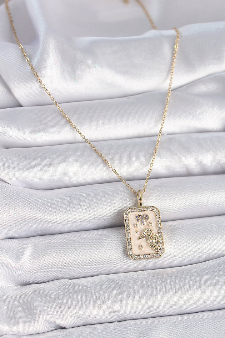 EBJ 316L Steel Gold Color Chain Aries Sign Necklace with Zircon Stone for Women - McAllen