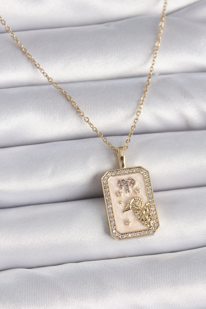 EBJ 316L Steel Gold Color Chain Aries Sign Necklace with Zircon Stone for Women - McAllen
