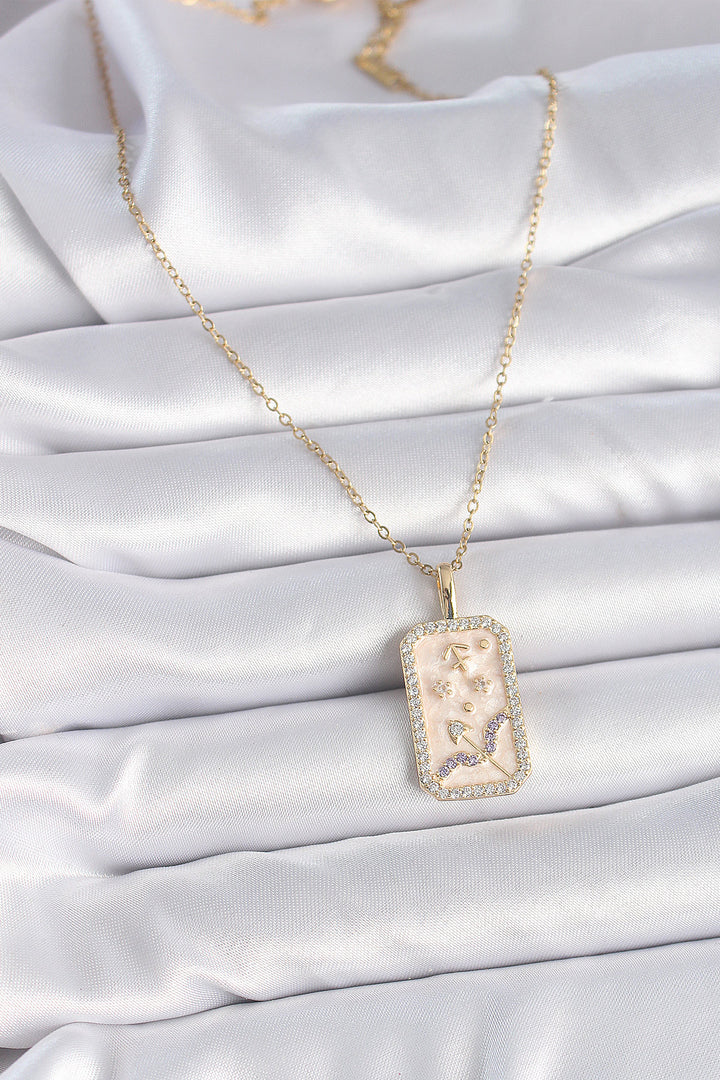 EBJ 316L Steel Gold Color Chain Bow Sign Zircon Stone Women's Necklace - Bedford