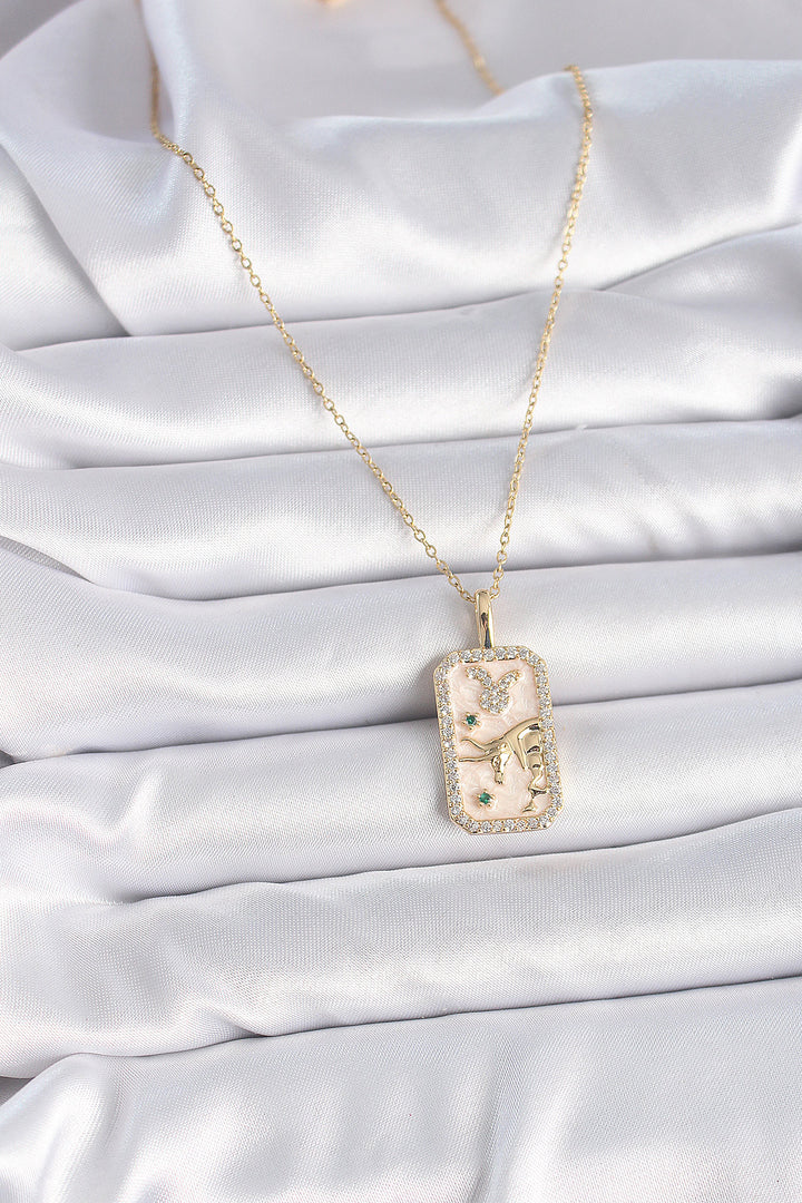 EBJ 316L Steel Gold Color Chain Taurus Sign Zircon Stone Women's Necklace - Lower Merion