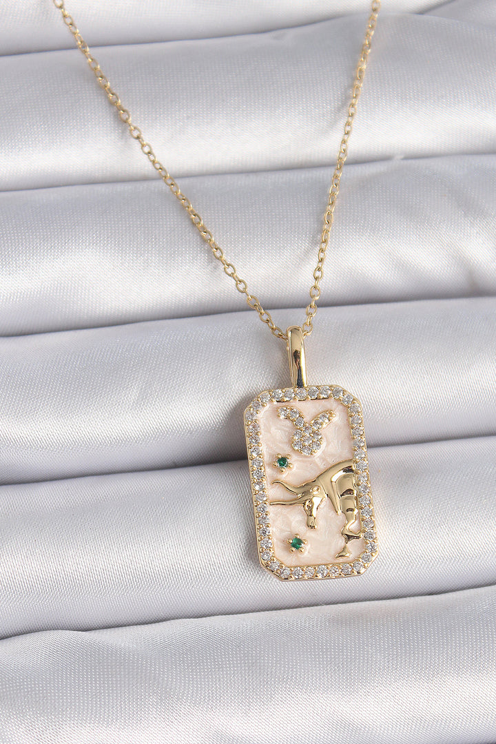 EBJ 316L Steel Gold Color Chain Taurus Sign Zircon Stone Women's Necklace - Lower Merion