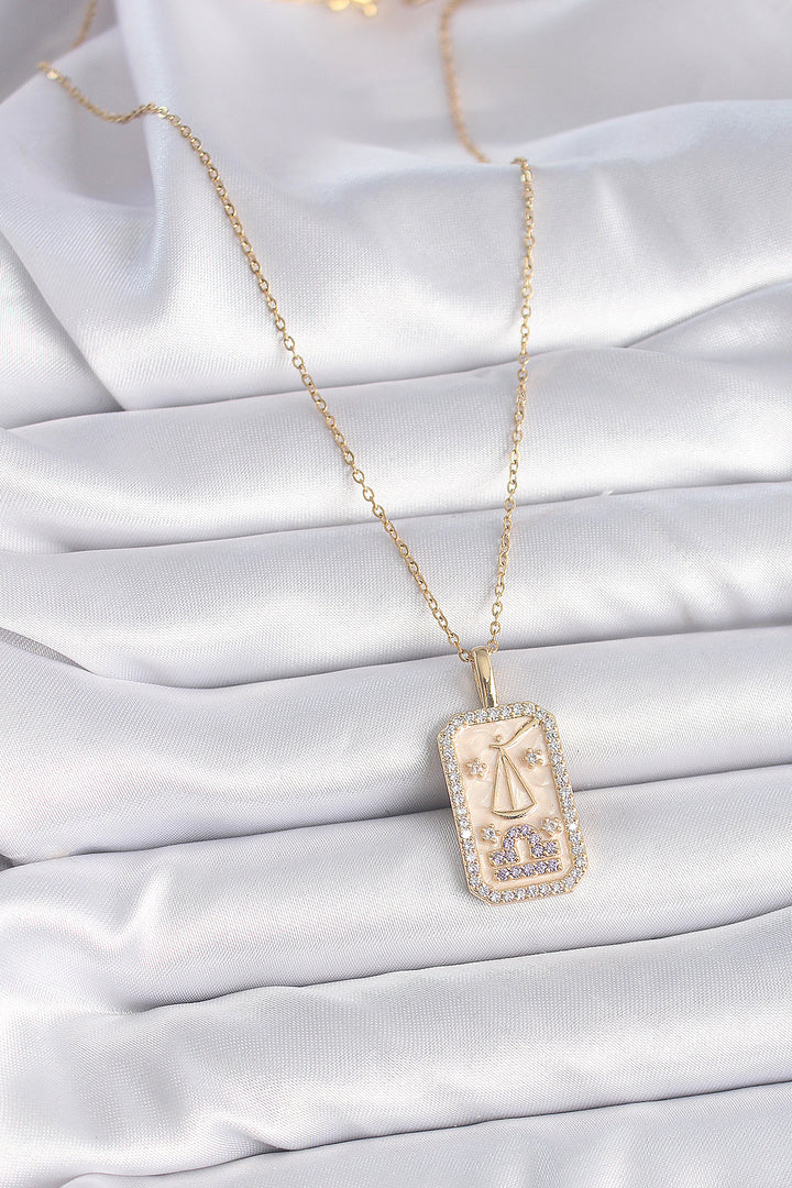 EBJ 316L Steel Gold Color Chain Libra Sign Zircon Stone Women's Necklace - Aylesbury