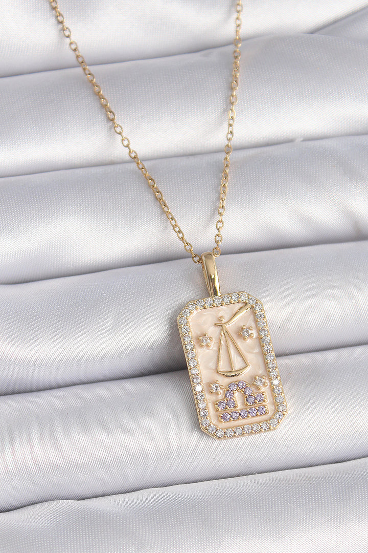 EBJ 316L Steel Gold Color Chain Libra Sign Zircon Stone Women's Necklace - Aylesbury
