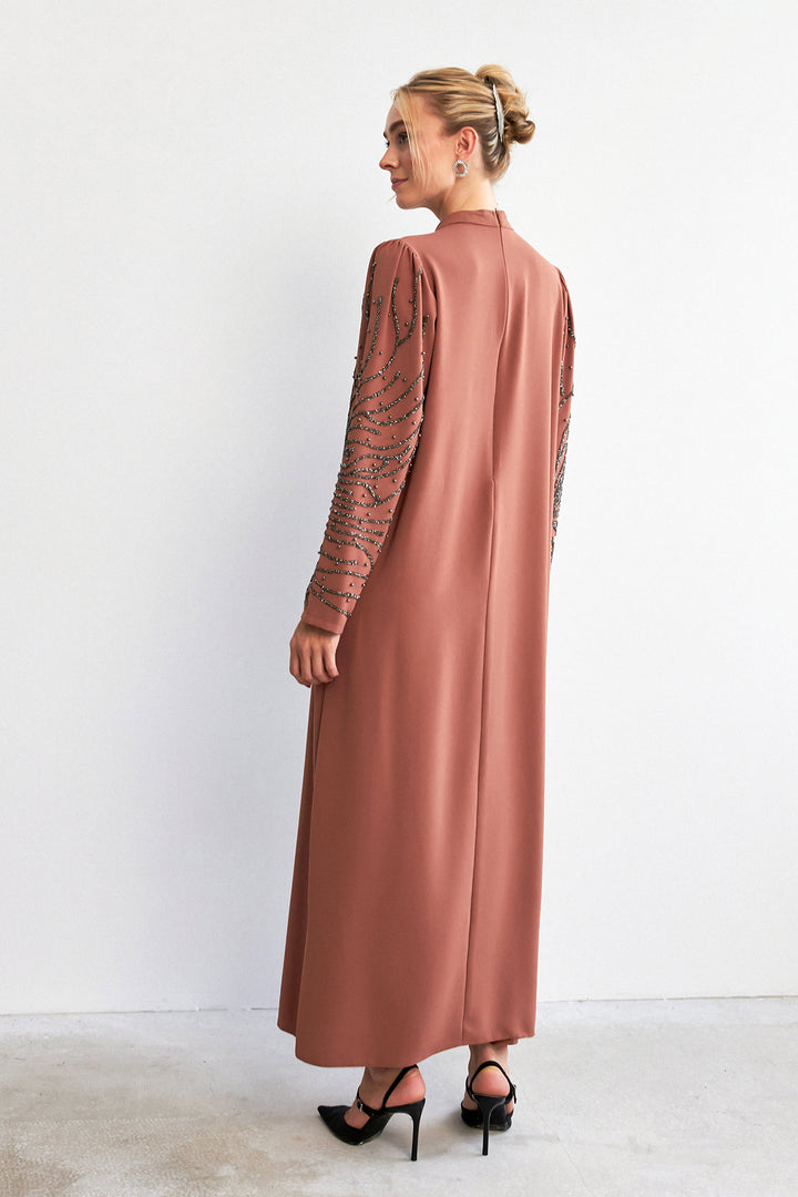ZRF Women Velina Stone-Embroidered Evening Dress - Camel - Teruel