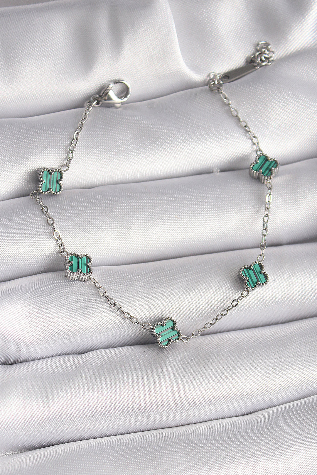 EBJ 316L Stainless Steel Silver Color Green Baby Boy Clover Model Women's Bracelet - Cheektowaga