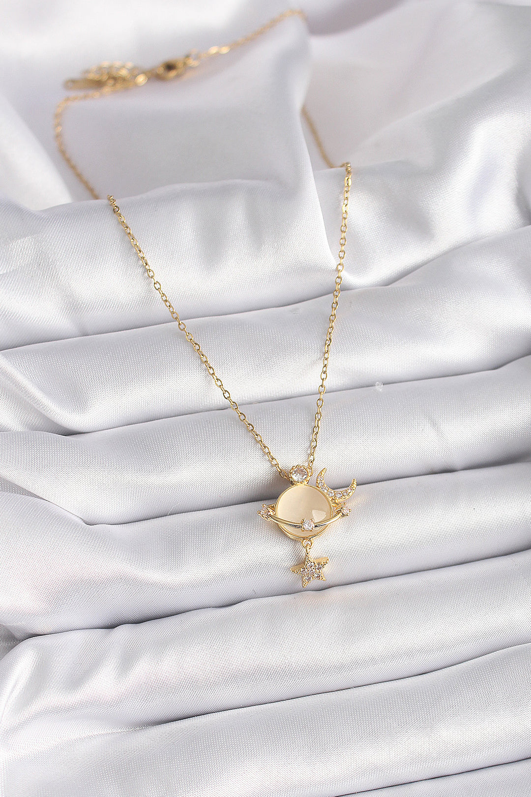 EBJ 316L Steel Gold Color Chain with Zircon Stone Yellow Enamel Crescent Star Model Women's Necklace - Fort Worth