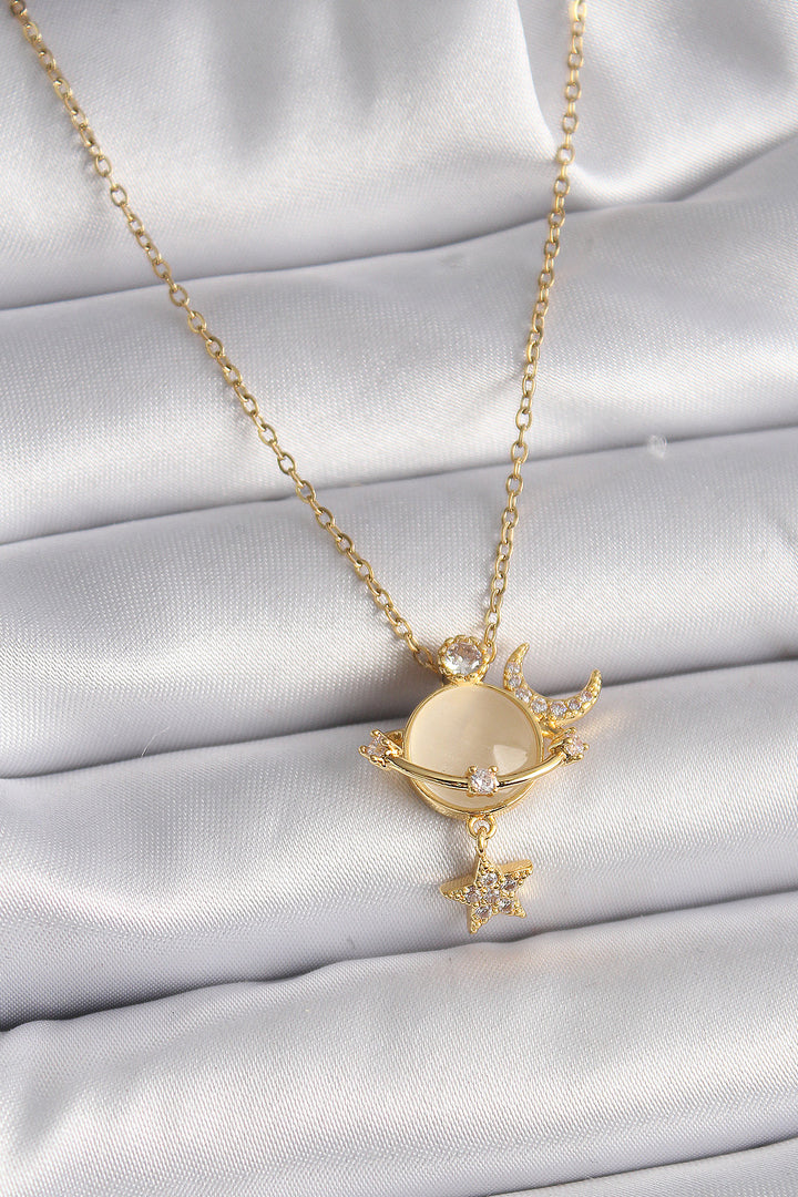 EBJ 316L Steel Gold Color Chain with Zircon Stone Yellow Enamel Crescent Star Model Women's Necklace - Fort Worth