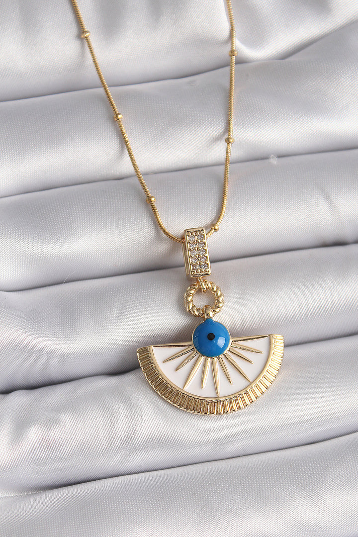 EBJ 316L Steel Gold Color Chain with Zircon Stone Detailed Evil Eye Model Women's Necklace - Germering