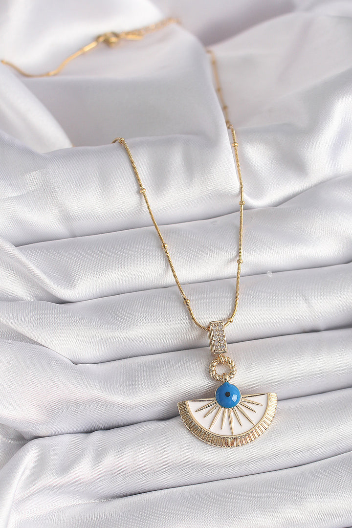 EBJ 316L Steel Gold Color Chain with Zircon Stone Detailed Evil Eye Model Women's Necklace - Germering
