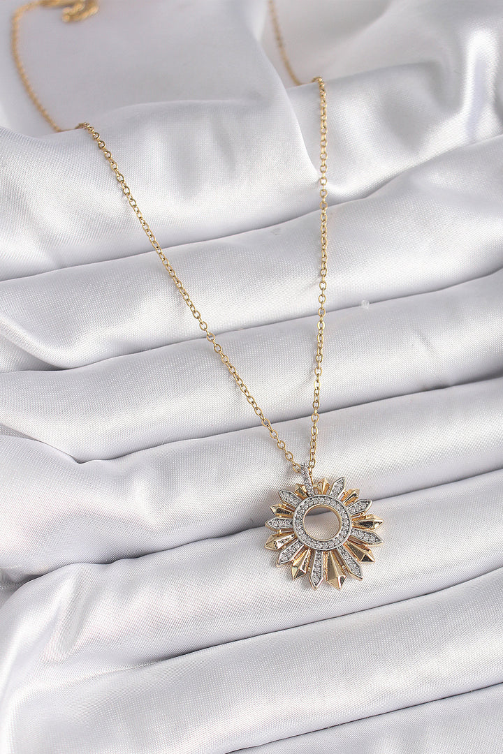 EBJ 316L Steel Gold Color Chain with Zircon Stone Mixed Color Sun Model Women's Necklace - Denton