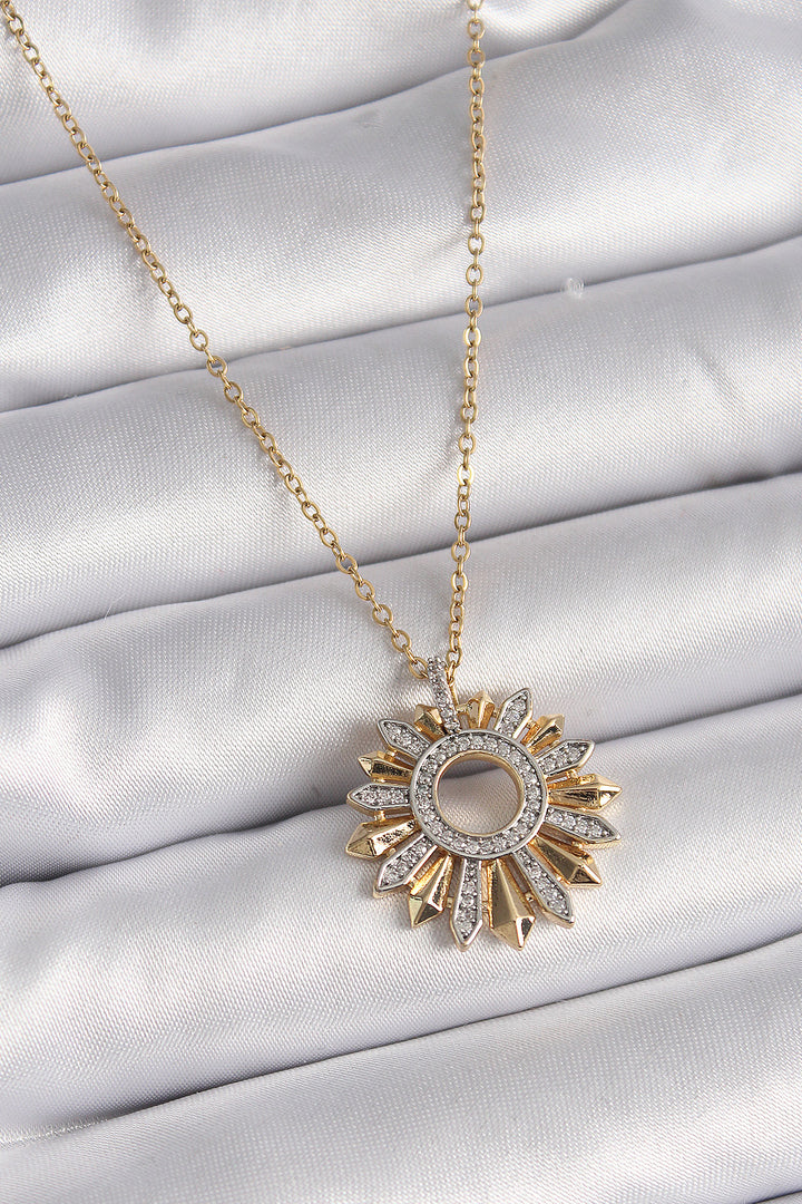 EBJ 316L Steel Gold Color Chain with Zircon Stone Mixed Color Sun Model Women's Necklace - Denton