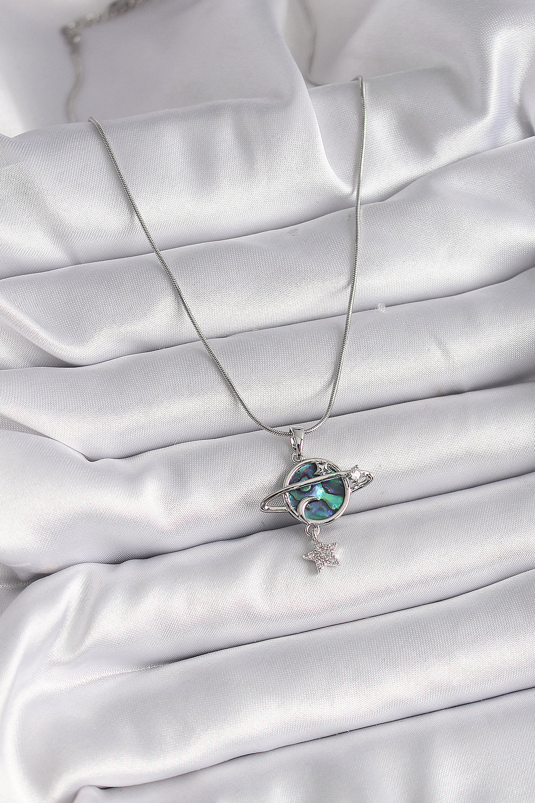 EBJ 316L Stainless Steel Silver Color Chain with Zircon Stone Planet Model Women's Necklace - Melitopol