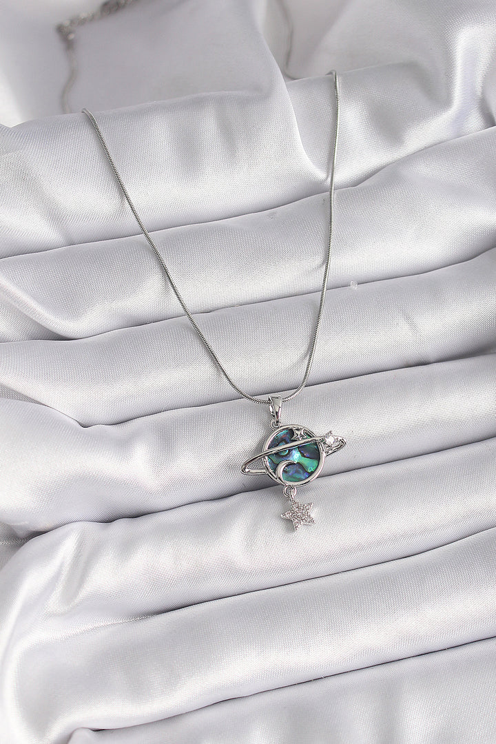 EBJ 316L Stainless Steel Silver Color Chain with Zircon Stone Planet Model Women's Necklace - Melitopol