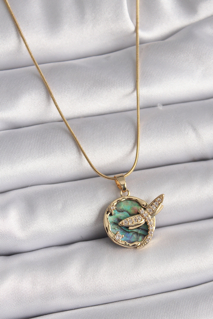 EBJ 316L Steel Gold Color Chain Dragonfly Model Women's Necklace with Zircon Stone - Longmont