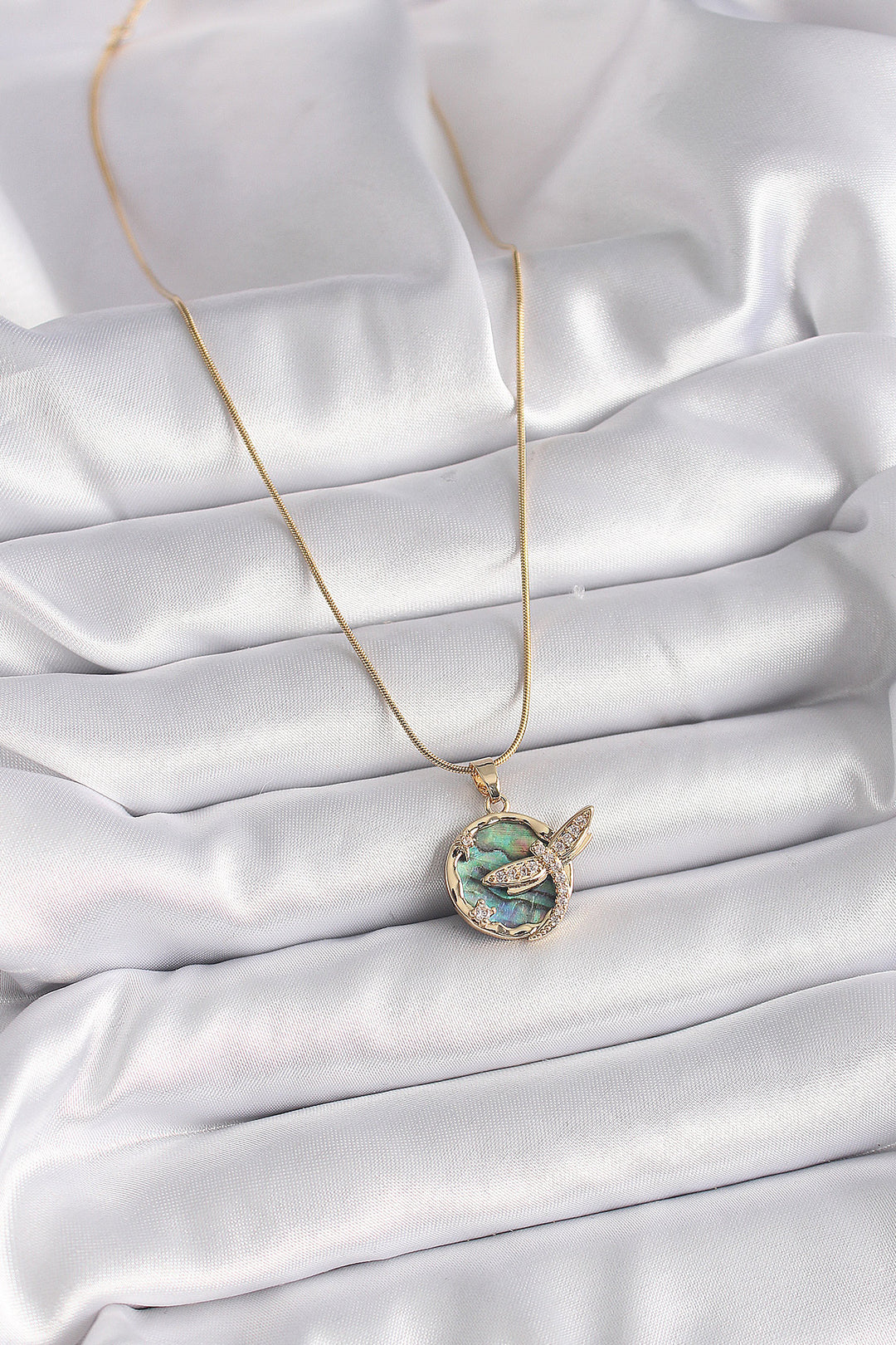 EBJ 316L Steel Gold Color Chain Dragonfly Model Women's Necklace with Zircon Stone - Longmont