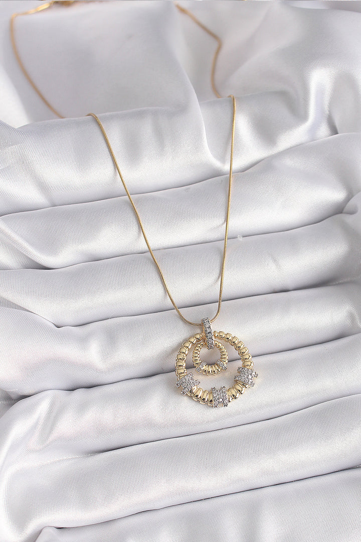 EBJ 316L Steel Gold Color Chain Silver Zircon Stone Pendant Model Women's Necklace - Berdiansk