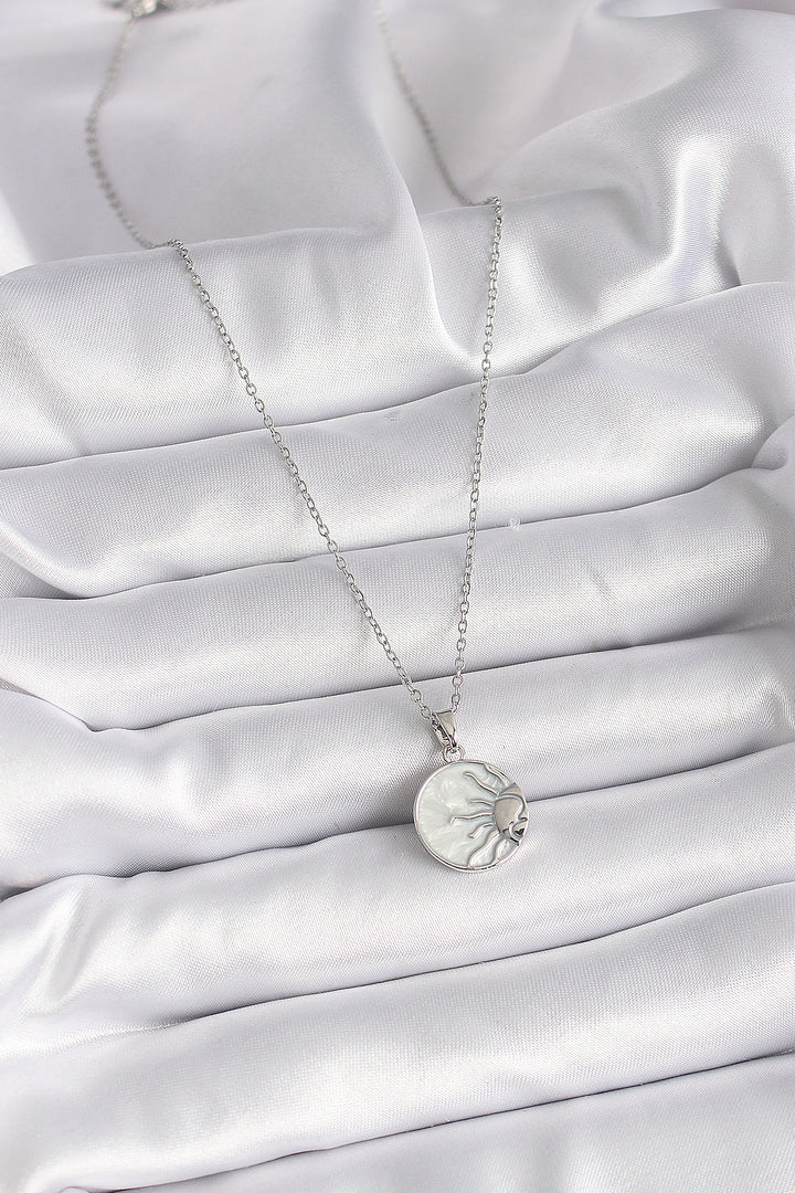 EBJ 316L Stainless Steel Silver Color Chain White Mother of Pearl Sunset Model Women's Necklace - Lafayette
