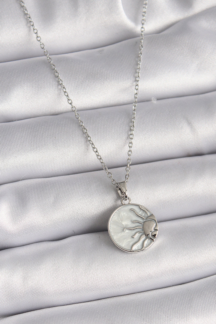 EBJ 316L Stainless Steel Silver Color Chain White Mother of Pearl Sunset Model Women's Necklace - Lafayette