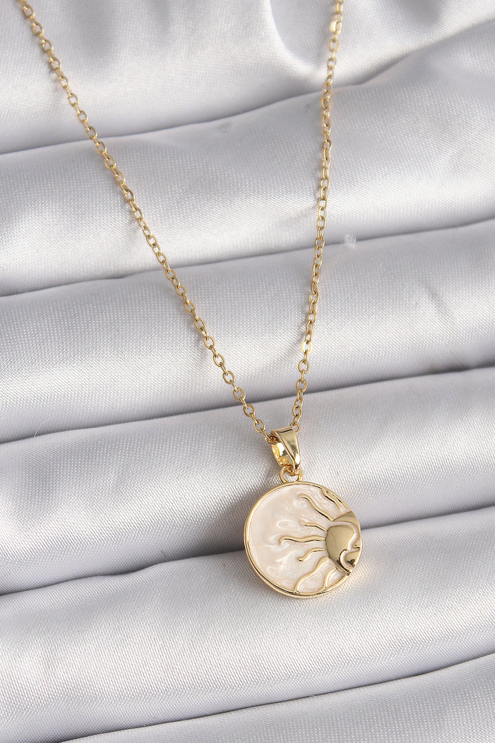 EBJ 316L Steel Gold Color Chain White Mother of Pearl Sunset Medal Model Women's Necklace - Laredo