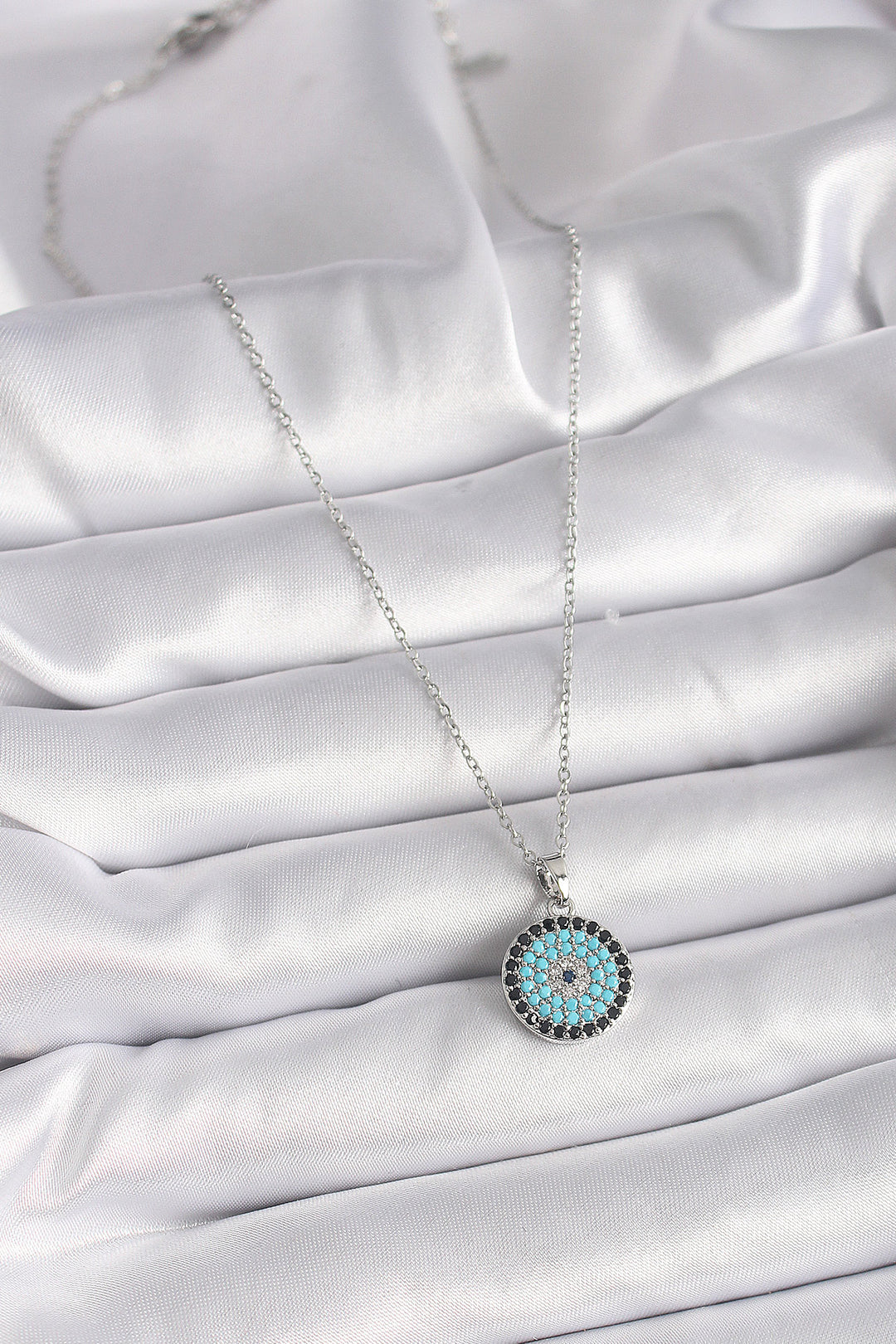 EBJ 316L Stainless Steel Silver Color Chain Evil Eye Bead Pendant Model Women's Necklace - Lake Stevens