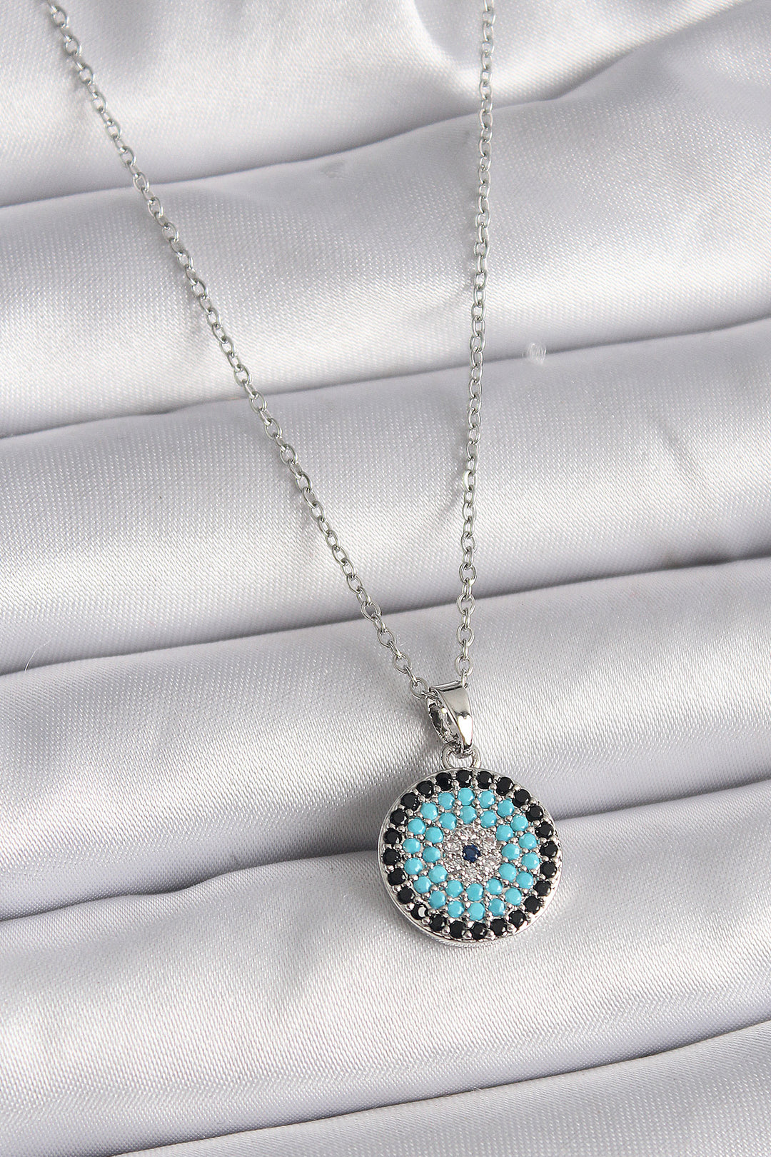 EBJ 316L Stainless Steel Silver Color Chain Evil Eye Bead Pendant Model Women's Necklace - Lake Stevens