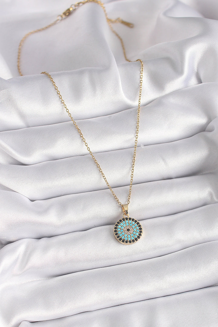 EBJ 316L Steel Gold Color Chain with Zircon Stone Evil Eye Pendant Model Women's Necklace - Roosendaal
