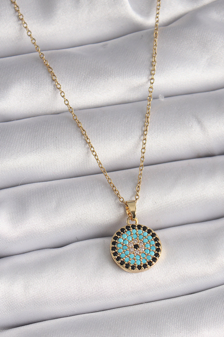 EBJ 316L Steel Gold Color Chain with Zircon Stone Evil Eye Pendant Model Women's Necklace - Roosendaal