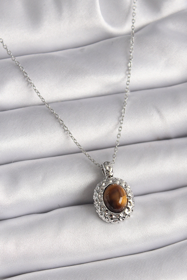 EBJ 316L Stainless Steel Silver Color Chain Amber Bead Model Women's Necklace - Peabody