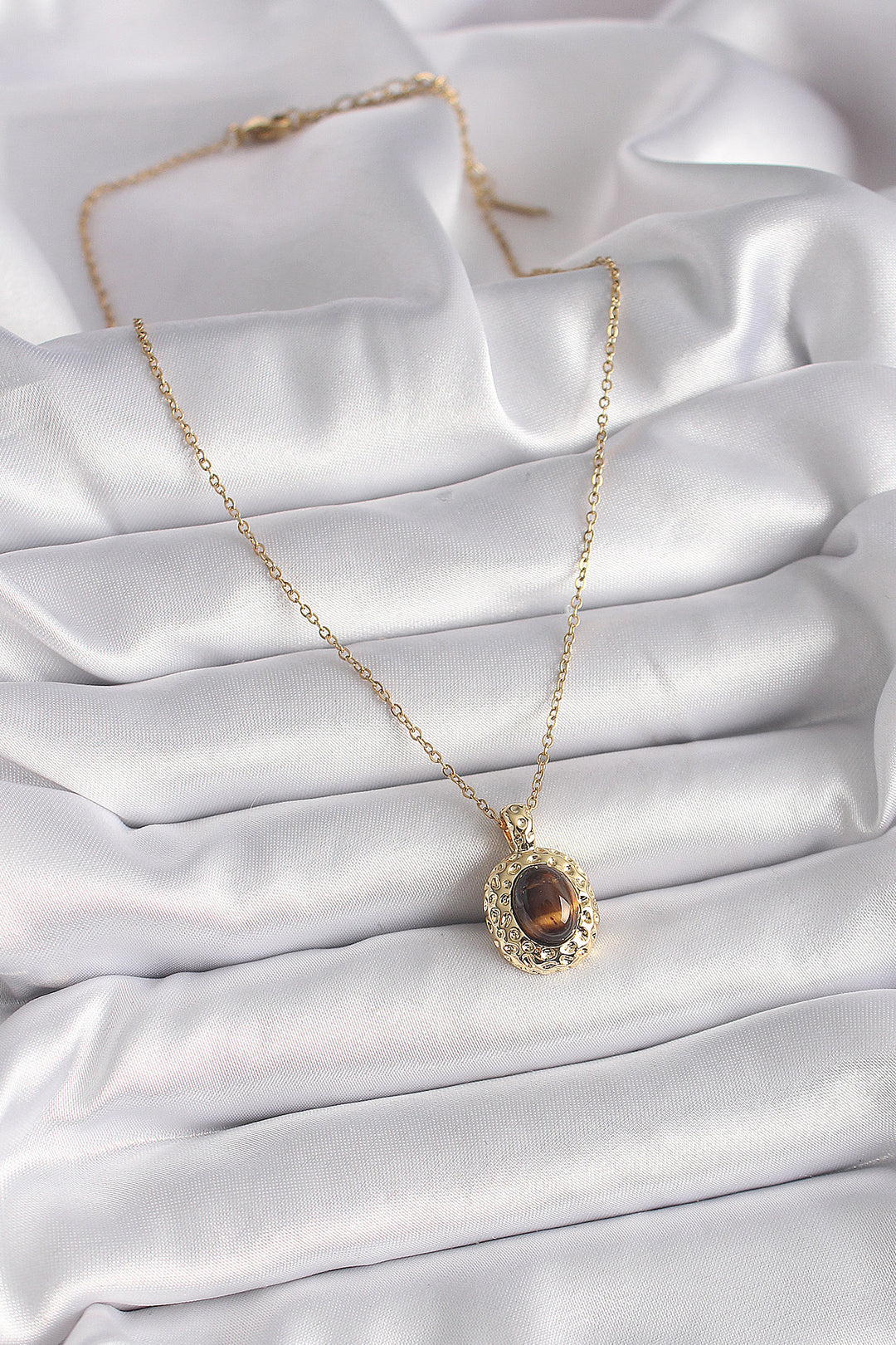 EBJ 316L Steel Gold Color Chain Amber Bead Model Women's Necklace - Vannes