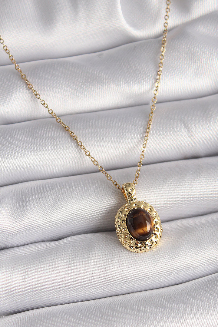 EBJ 316L Steel Gold Color Chain Amber Bead Model Women's Necklace - Vannes