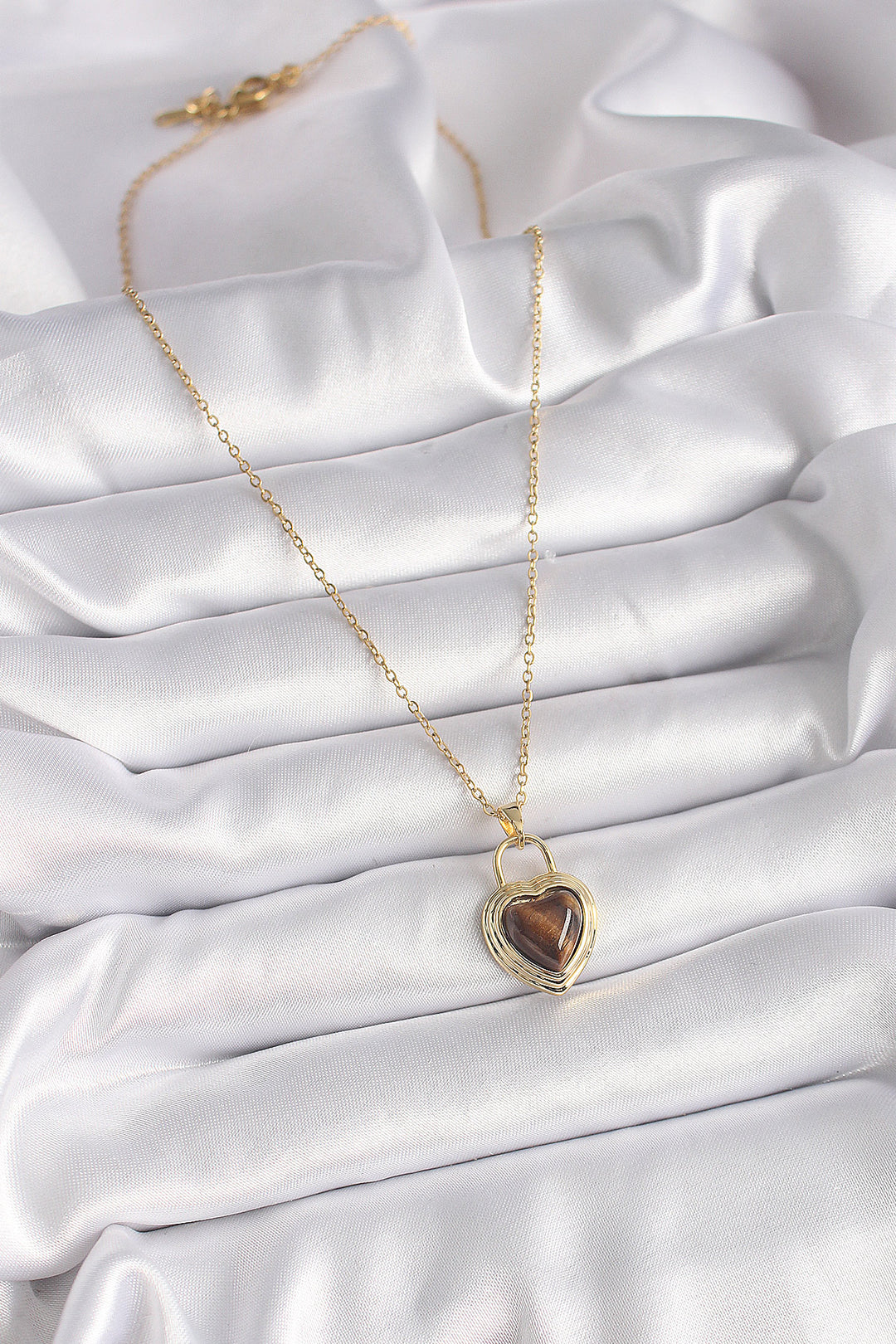 EBJ 316L Steel Gold Color Chain Lock Heart Amber Bead Model Women's Necklace - Rouyn-Noranda
