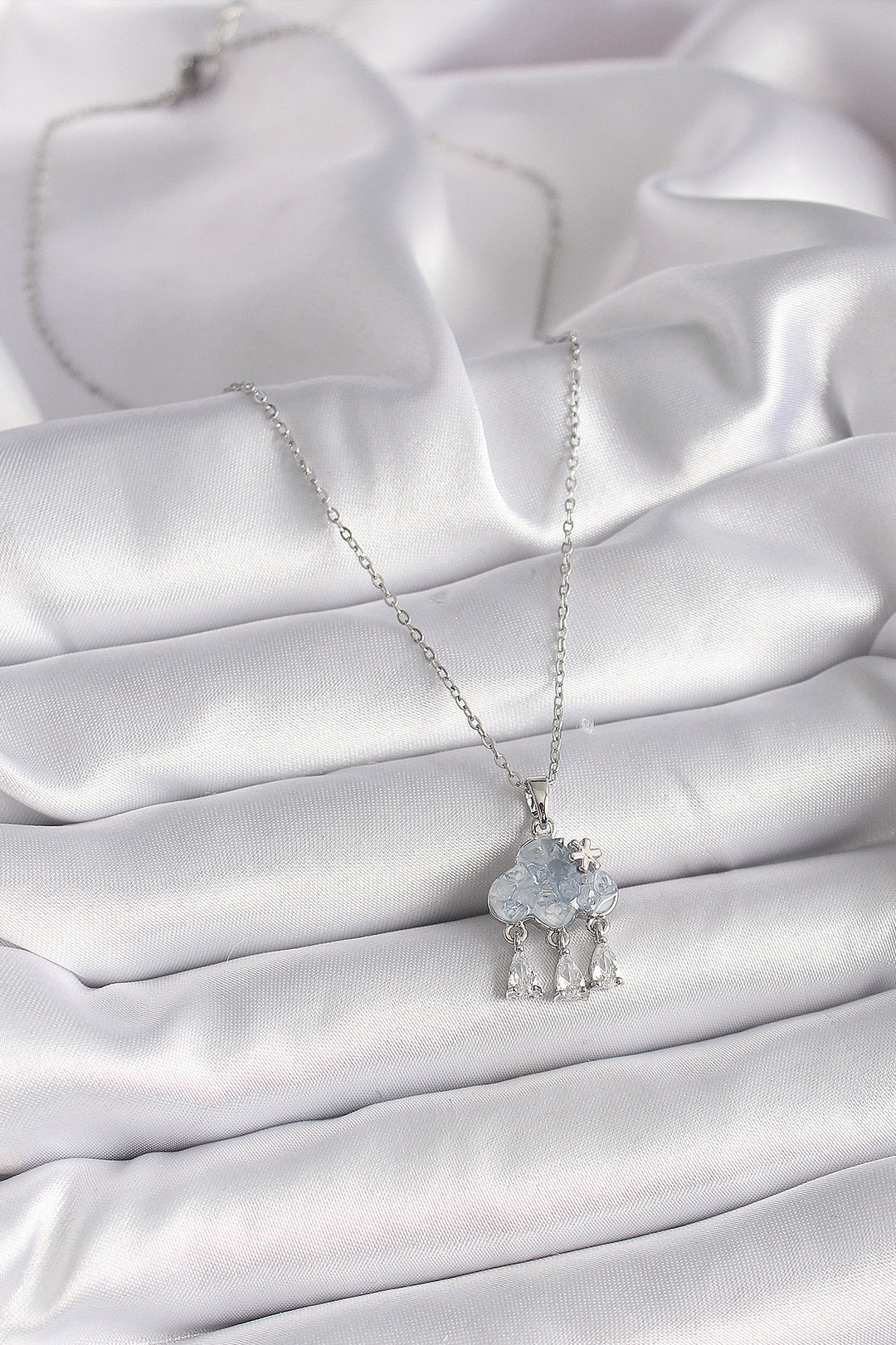 EBJ 316L Stainless Steel Silver Color Chain Cloud Model Pendant with Zircon Stone Women's Necklace - Decatur