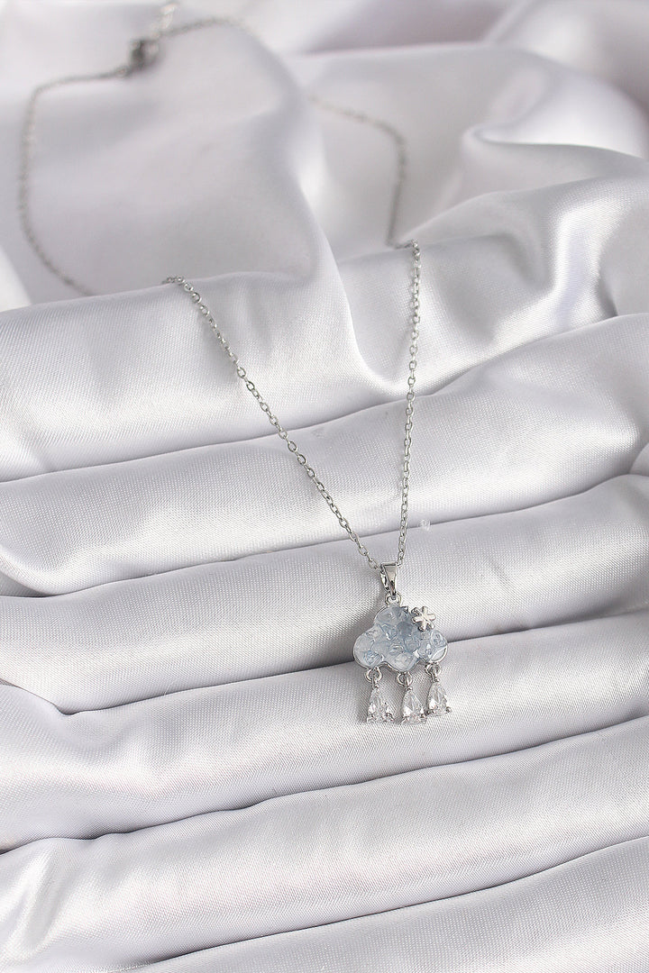 EBJ 316L Stainless Steel Silver Color Chain Cloud Model Pendant with Zircon Stone Women's Necklace - Decatur