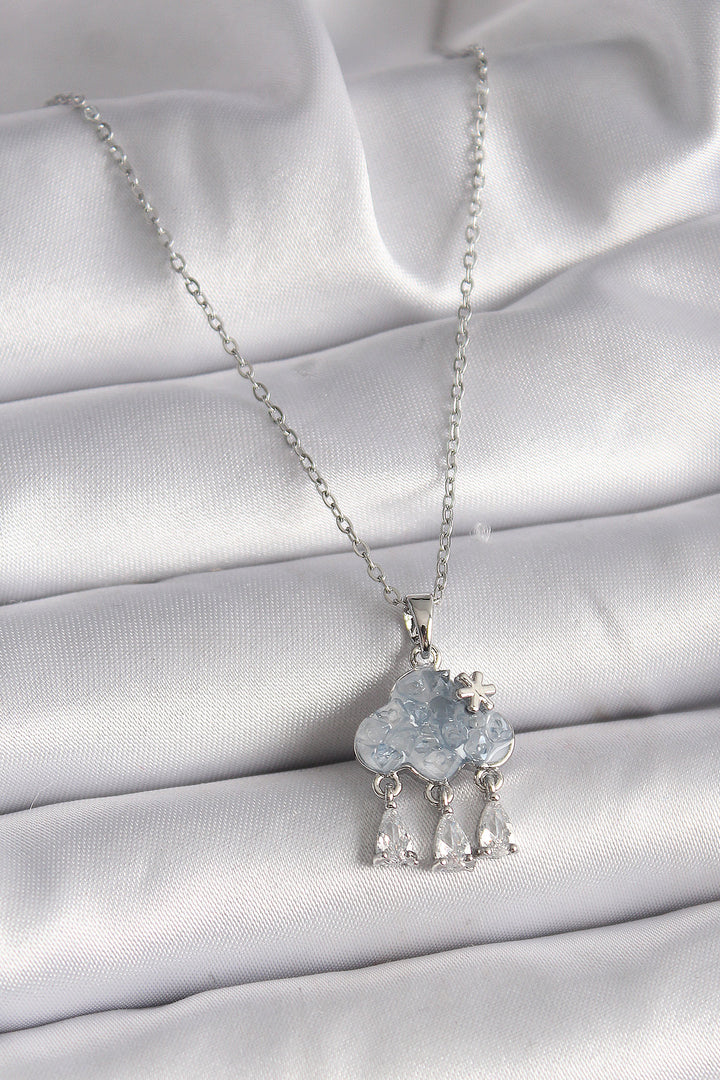EBJ 316L Stainless Steel Silver Color Chain Cloud Model Pendant with Zircon Stone Women's Necklace - Decatur