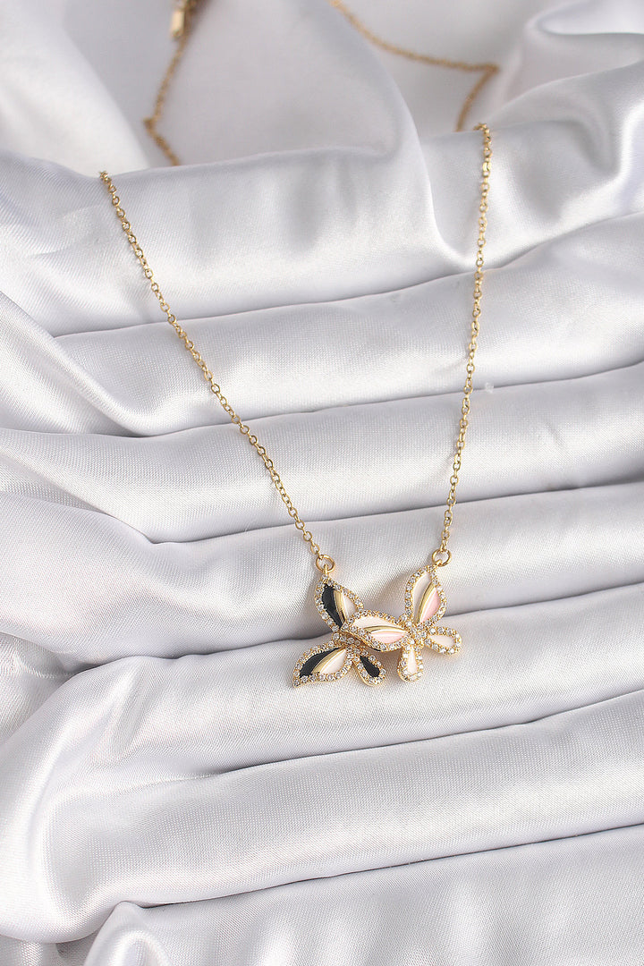 EBJ 316L Steel Gold Color Chain Butterfly Model Zircon Stone Detail Women's Necklace - Juventino Rosas