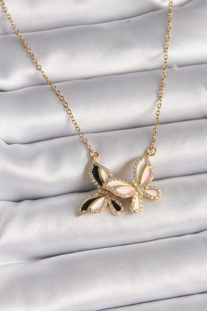 EBJ 316L Steel Gold Color Chain Butterfly Model Zircon Stone Detail Women's Necklace - Juventino Rosas