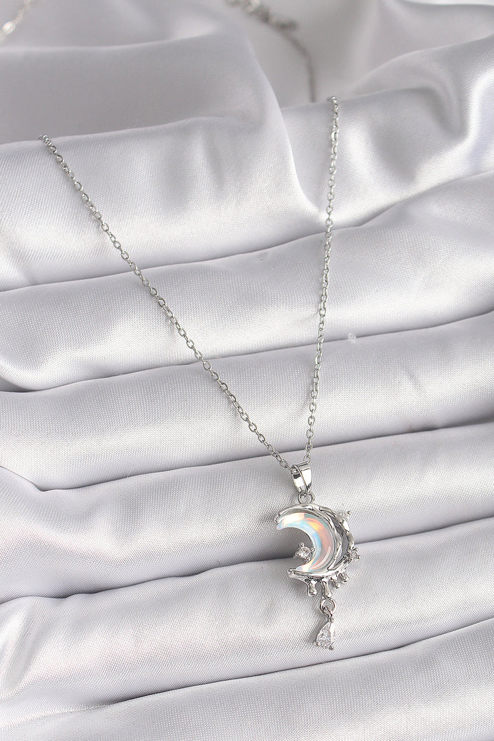 EBJ 316L Stainless Steel Silver Color Chain Enamel Crescent Moon Model Dangle Drop Detail Women's Necklace - Sahuayo de Morelos